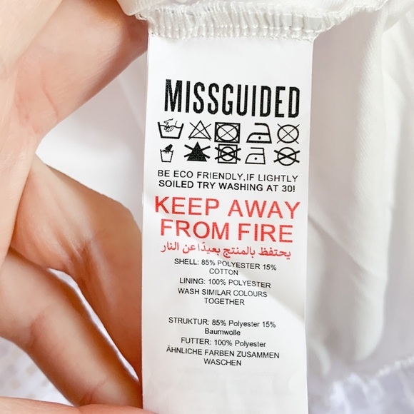 NWT Missguided petite balloon sleeve plunge dress texture white raffia buckle - Picture 10 of 10